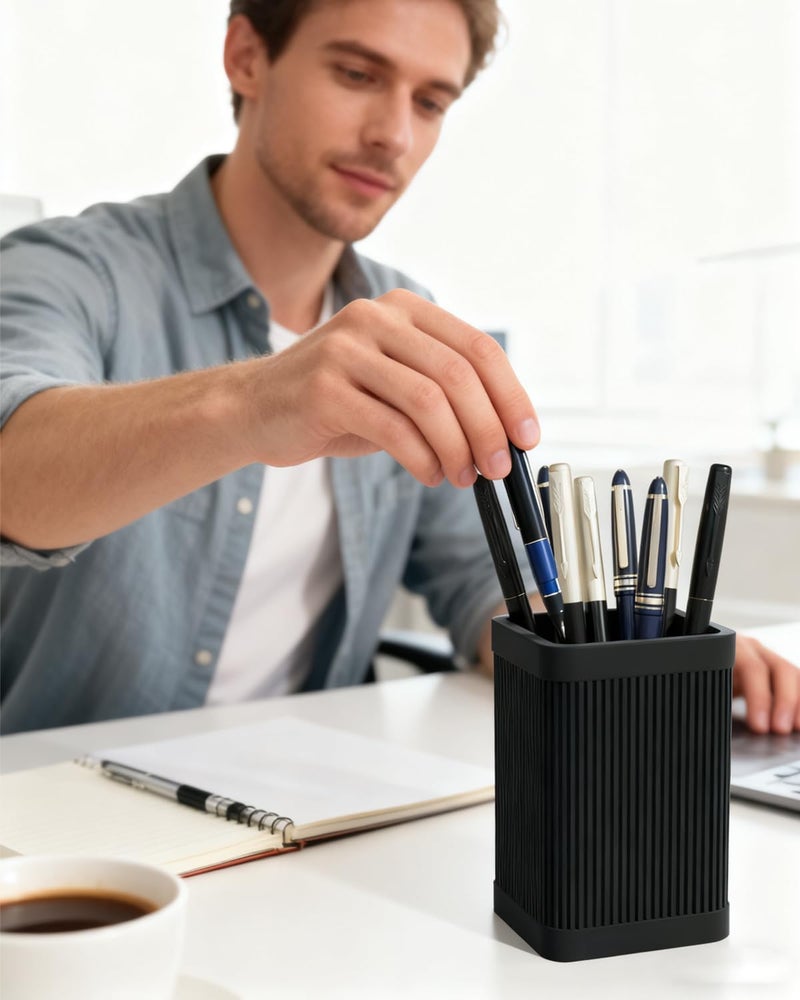 HighHerz Aesthetic Pen Holder For Desk, Modern Silicone Pencil Holder, Stylish Office Desk Decor, Made of 5 mm Thickened Premium Silicone, Office Desk Organizer And Accessories (Black) | For Desk, Modern - Image 2
